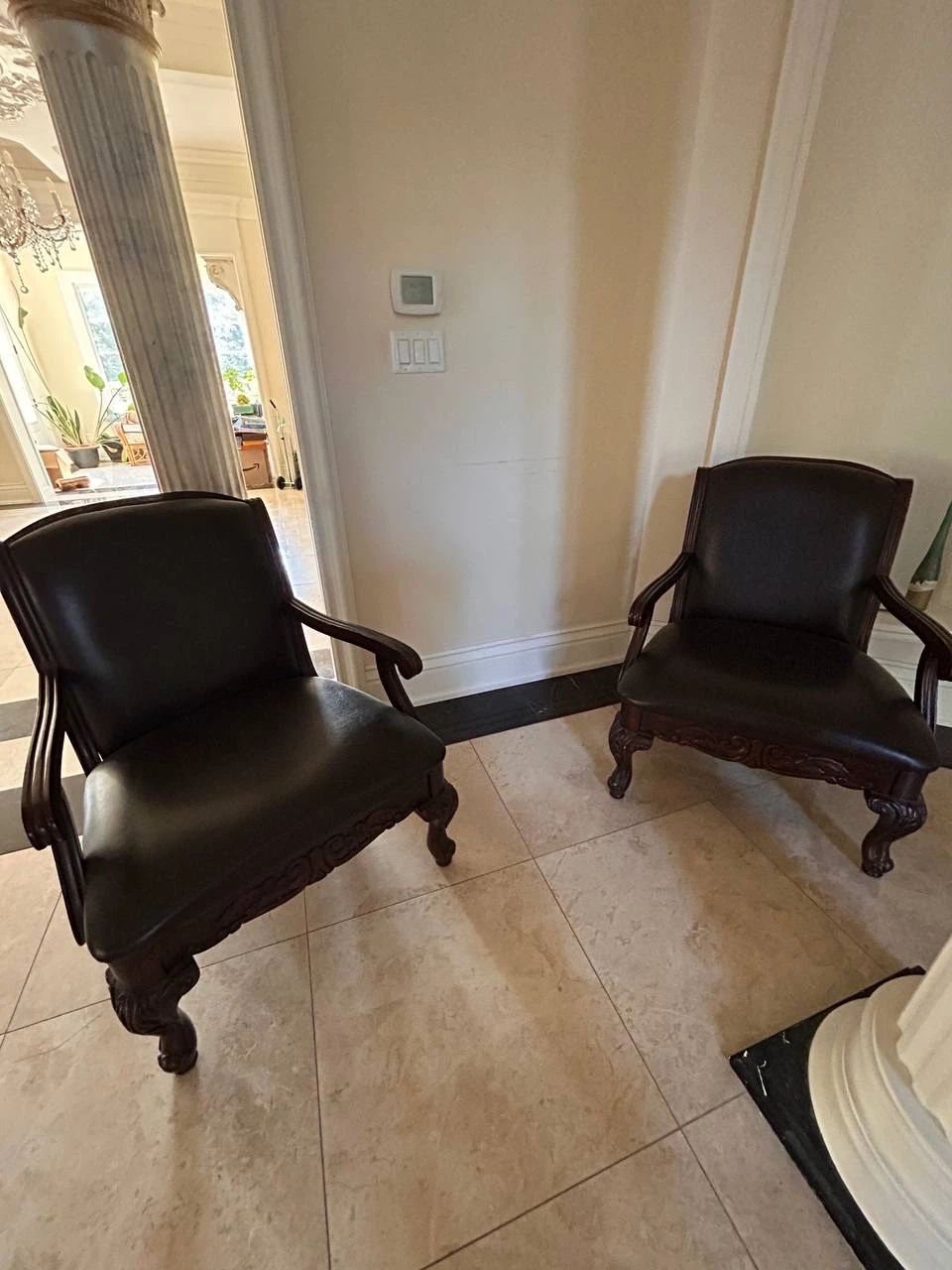 2 Classic Dark Brown Leather Armchairs