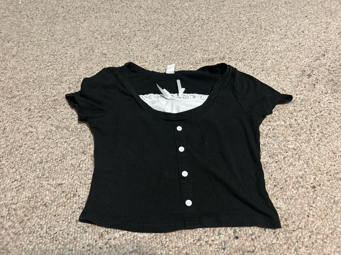 Black and Brown Crop Tops with Lace Trim - photo 2