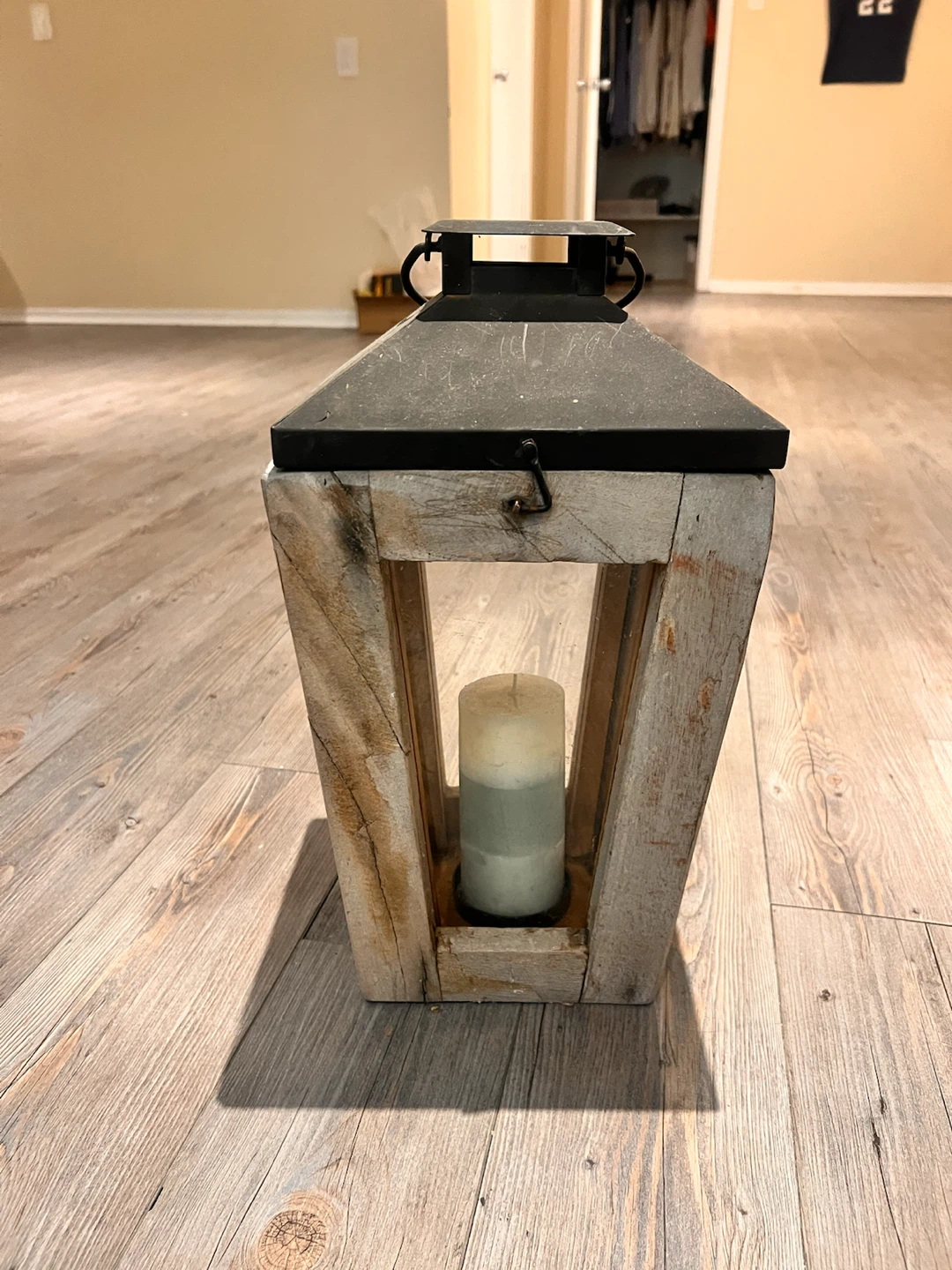 Rustic Wood Lantern with Candle