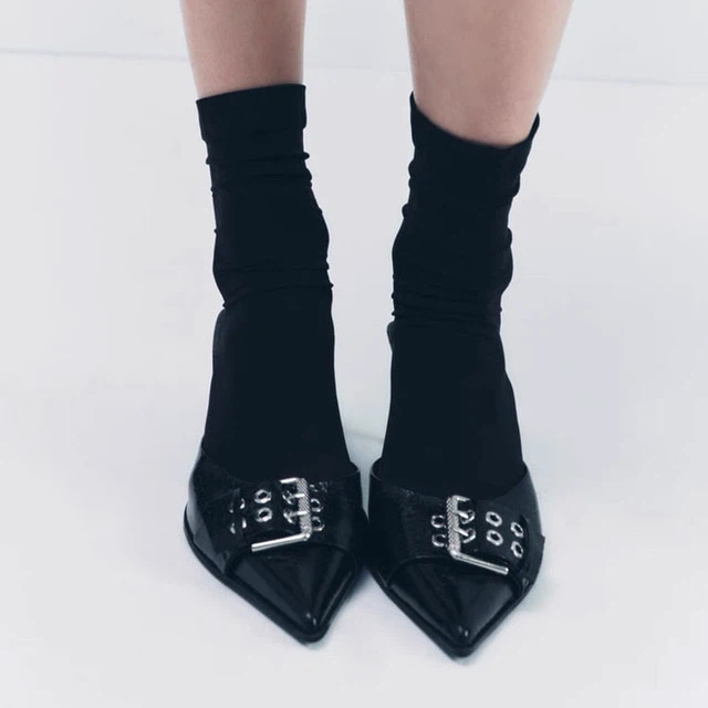 Brand New Zara Black Buckle Pointed Toe Mules - photo 2