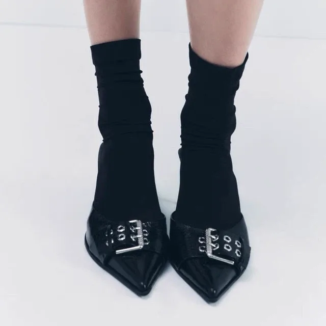 Brand New Zara Black Buckle Pointed Toe Mules - photo 2