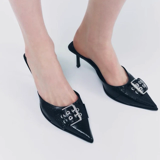 Brand New Zara Black Buckle Pointed Toe Mules - photo 3