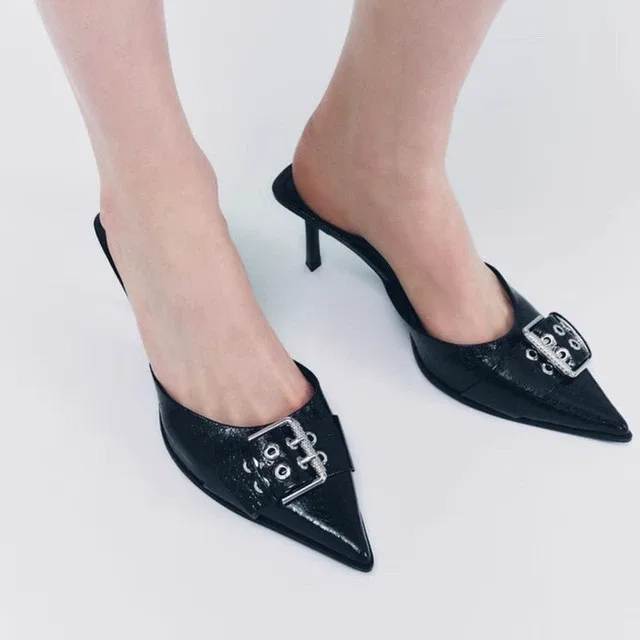 Brand New Zara Black Buckle Pointed Toe Mules - photo 3