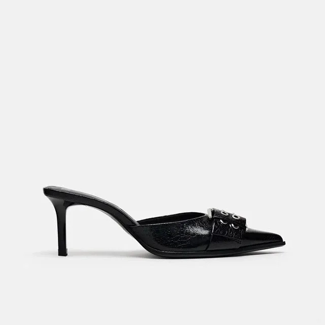 Brand New Zara Black Buckle Pointed Toe Mules - photo 5
