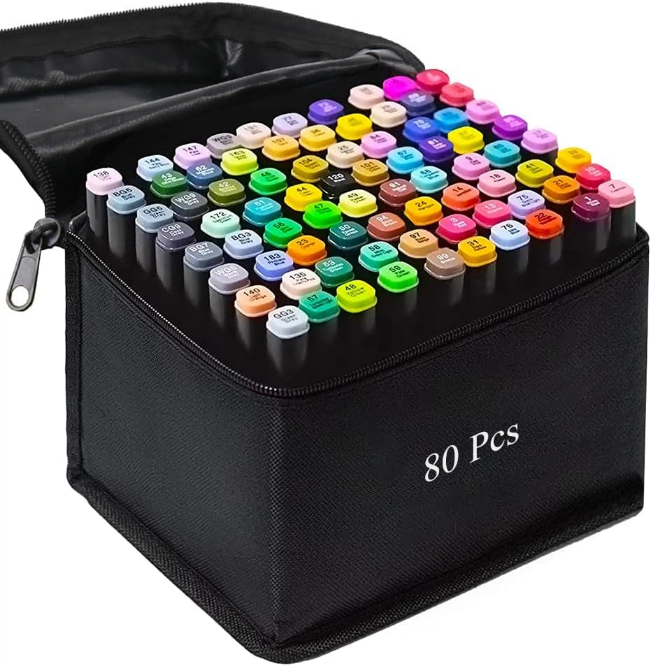 Alcohol Markers - Dual Tip - 80 Colors Set for Adult Kids