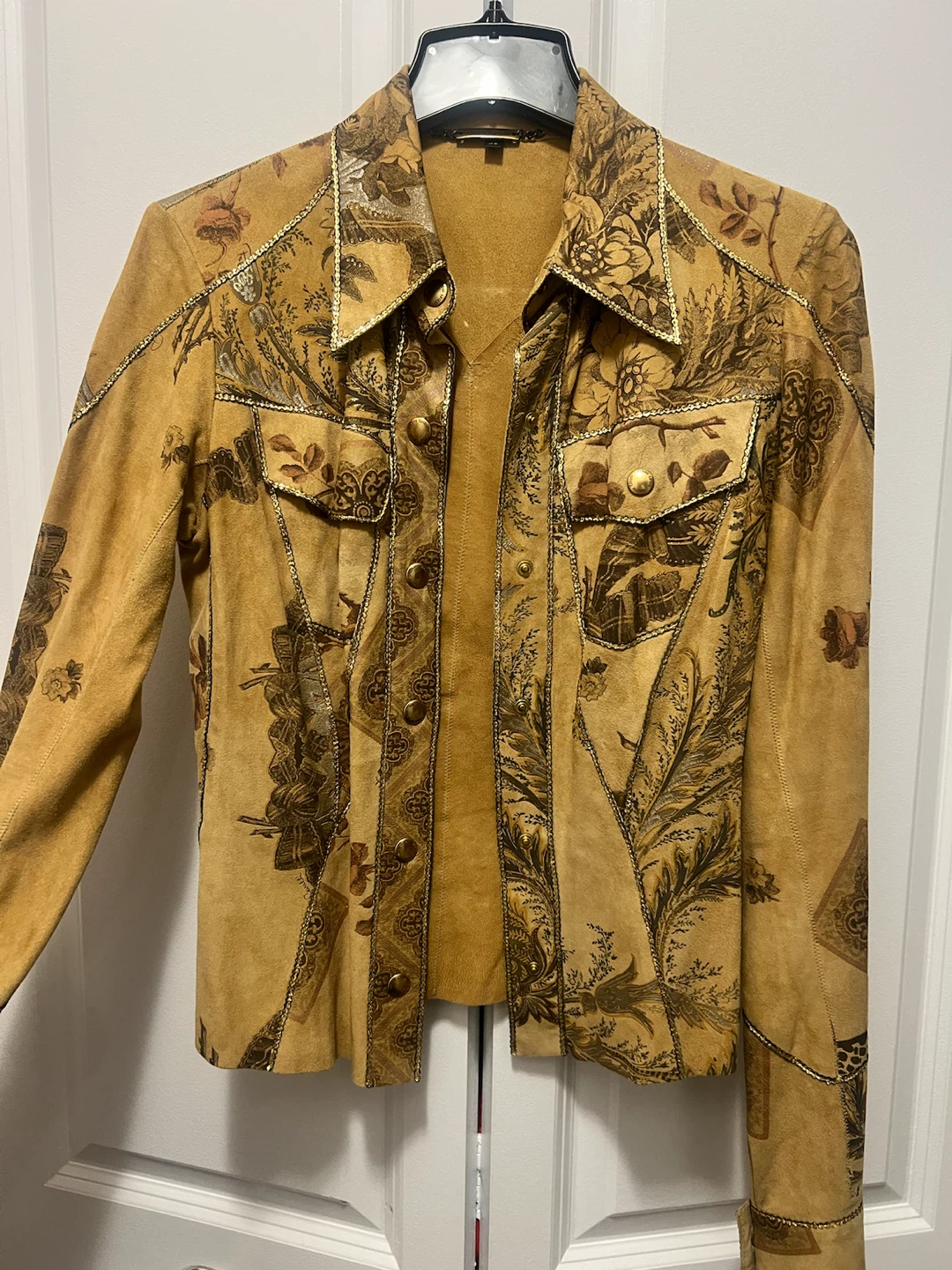 Roberto Cavalli Suede Floral Print Jacket XS