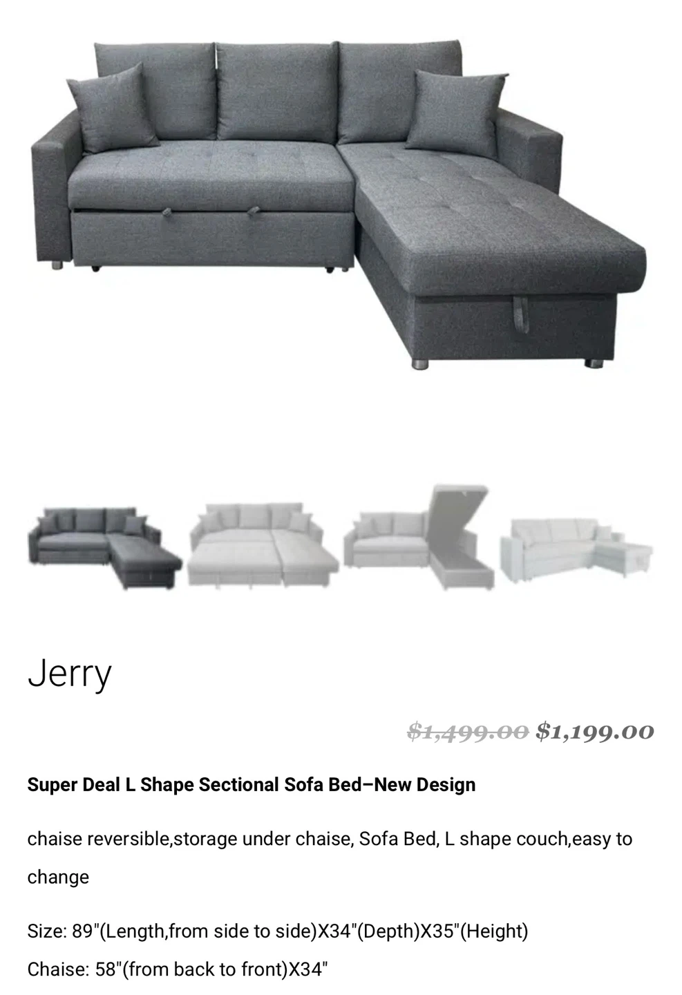 L-Shaped Sofa Bed with Storage – - photo 3