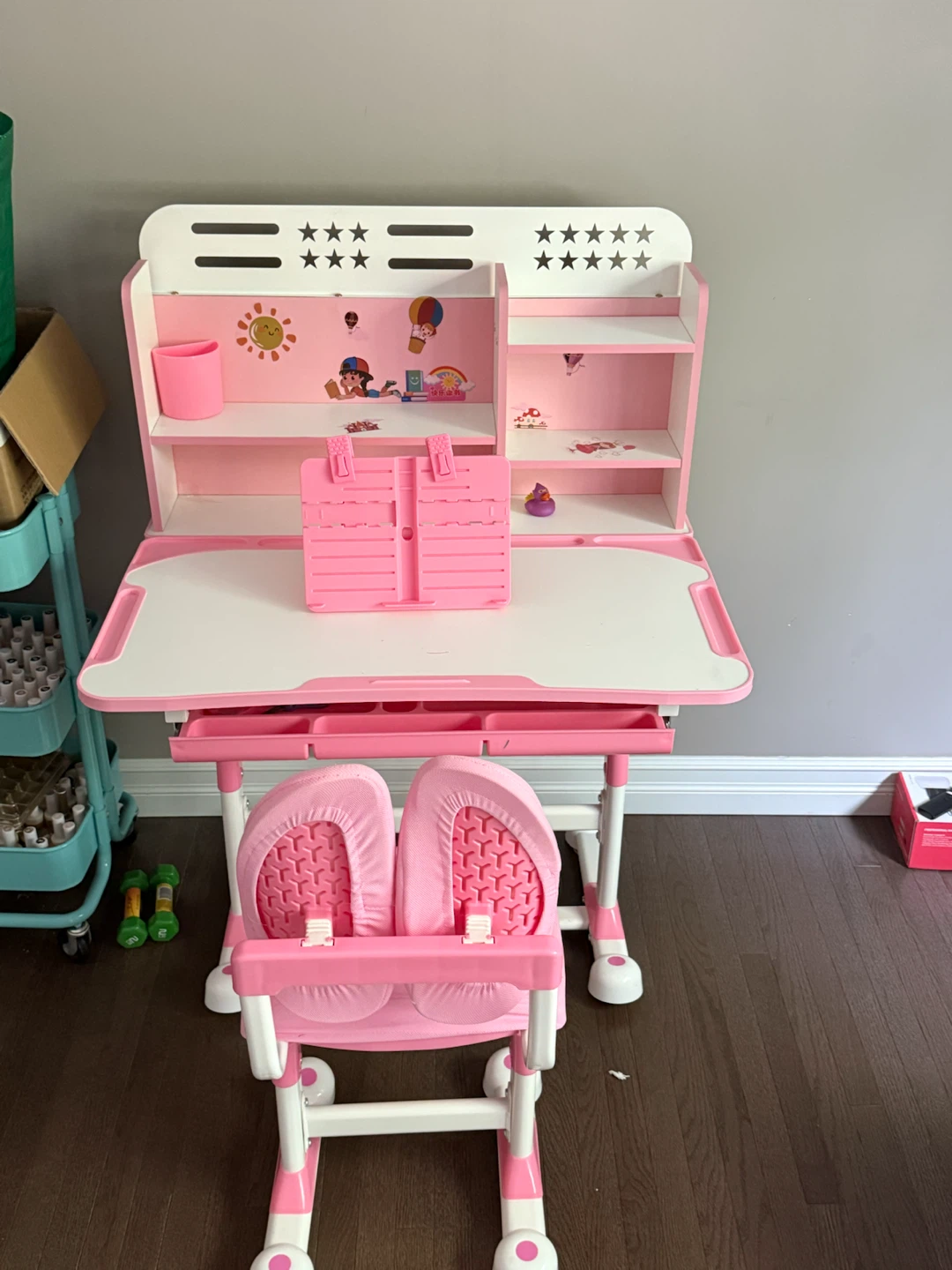Pink Adjustable Kids Desk and Chair Set