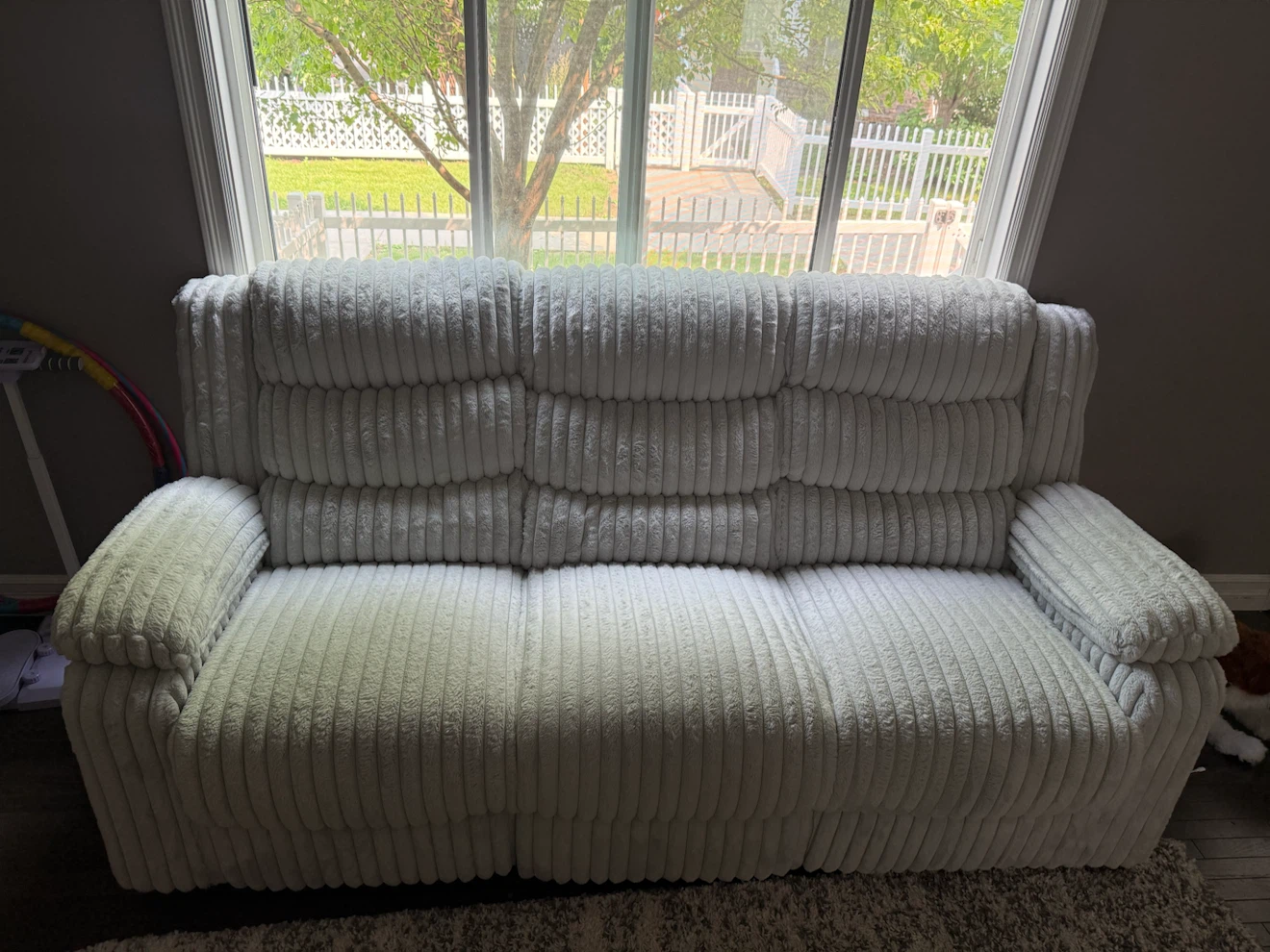 White Corduroy Reclining Sofa