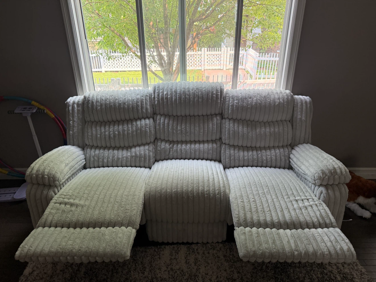 White Corduroy Reclining Sofa - photo 2