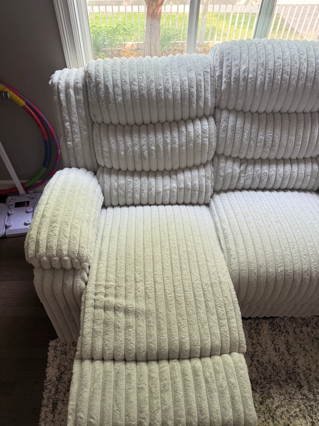 White Corduroy Reclining Sofa - photo 4