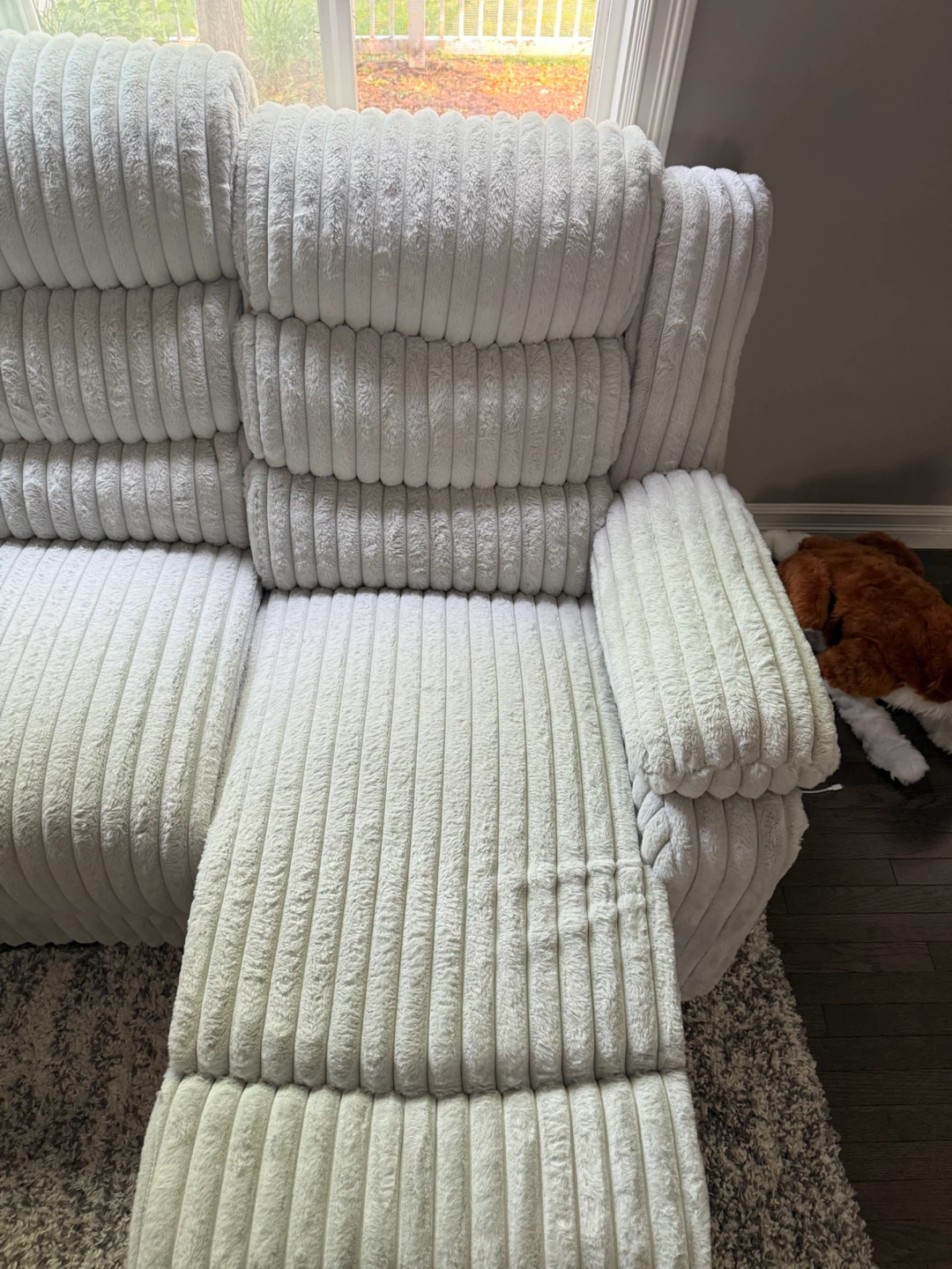 White Corduroy Reclining Sofa - photo 5