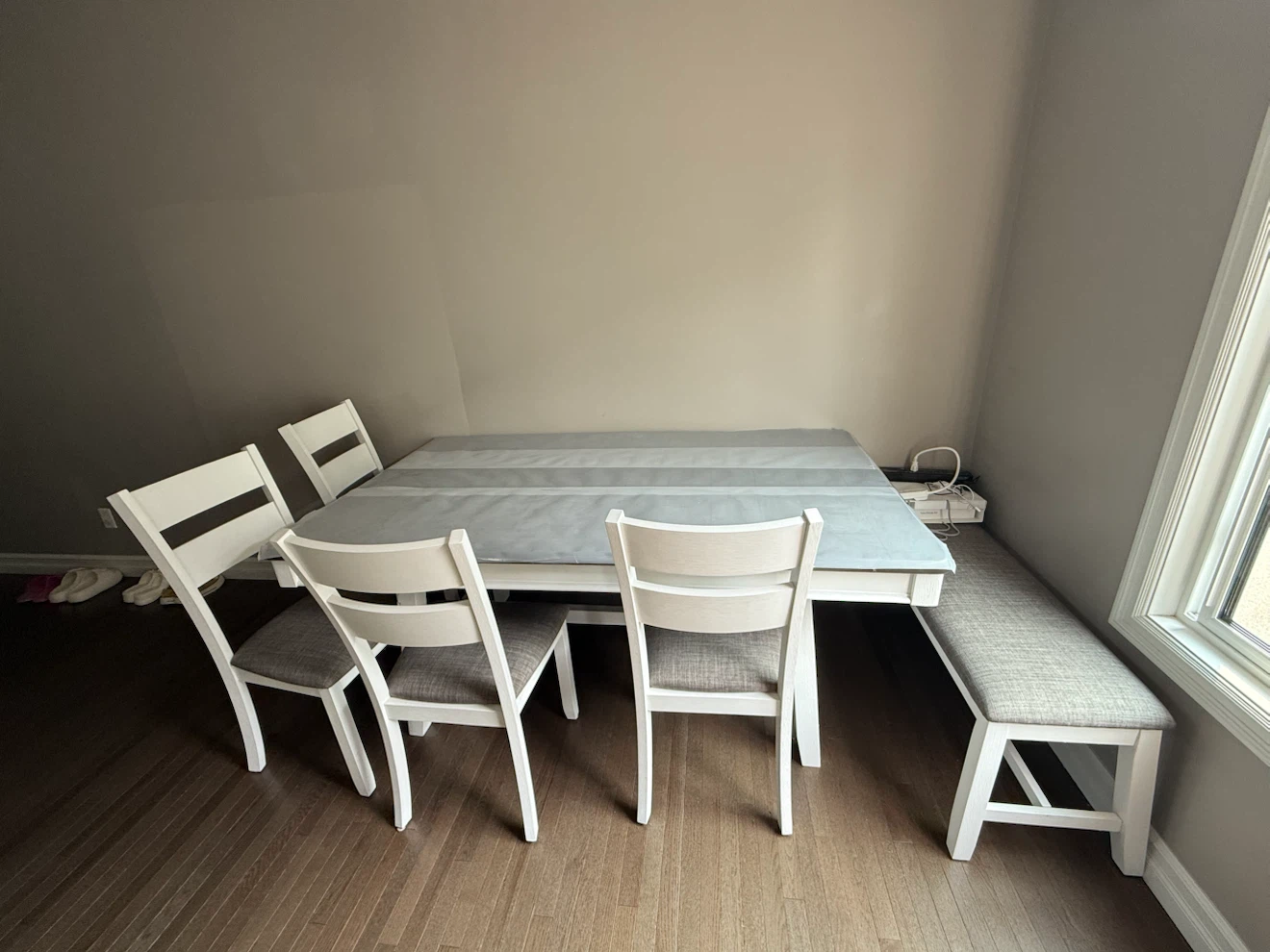 White Dining Chair with Grey Upholstered Seat - photo 2