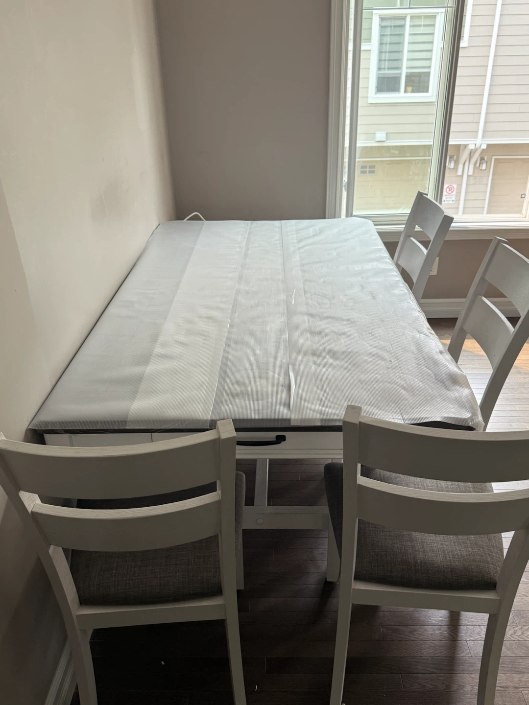 White Dining Chair with Grey Upholstered Seat - photo 3