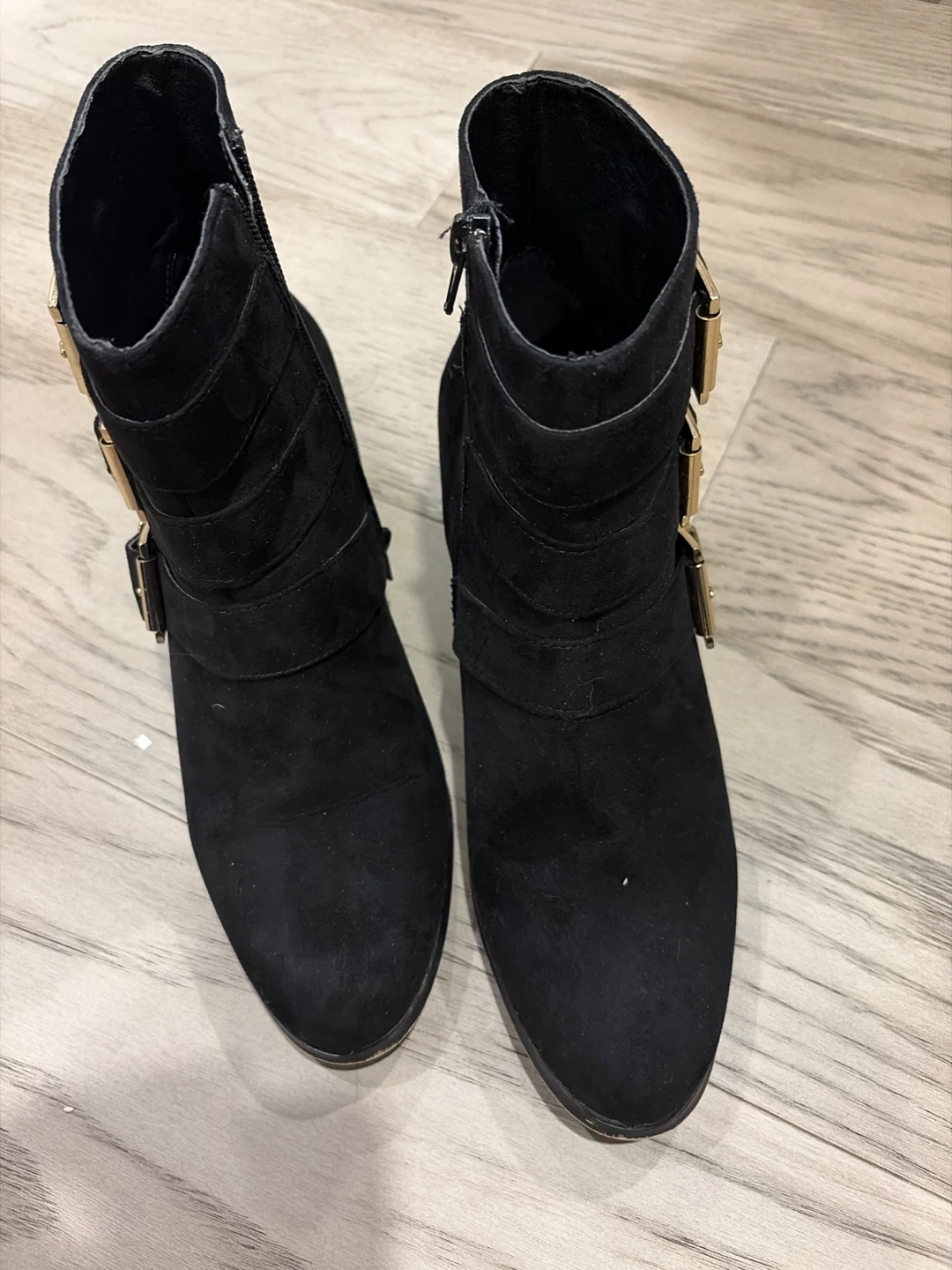 Black Ankle Boots with Gold Buckles