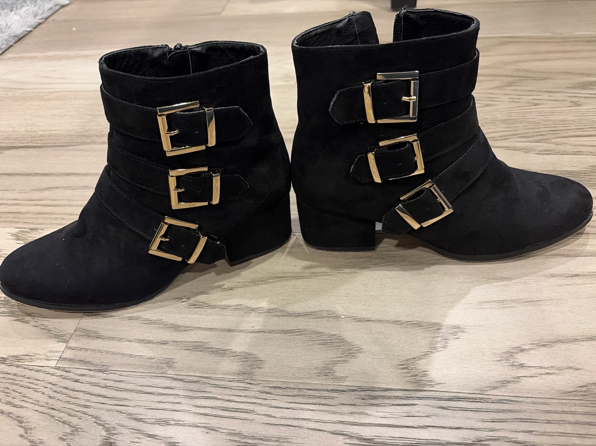 Black Ankle Boots with Gold Buckles - photo 2