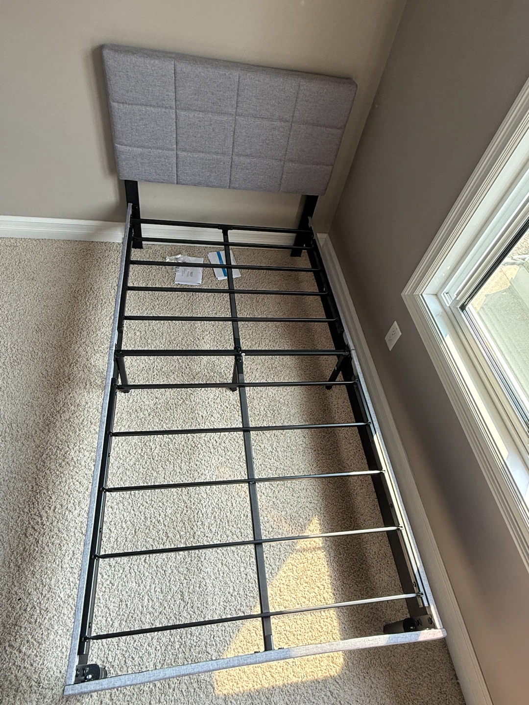 Grey Upholstered Twin Bed Frame with Headboard - photo 2