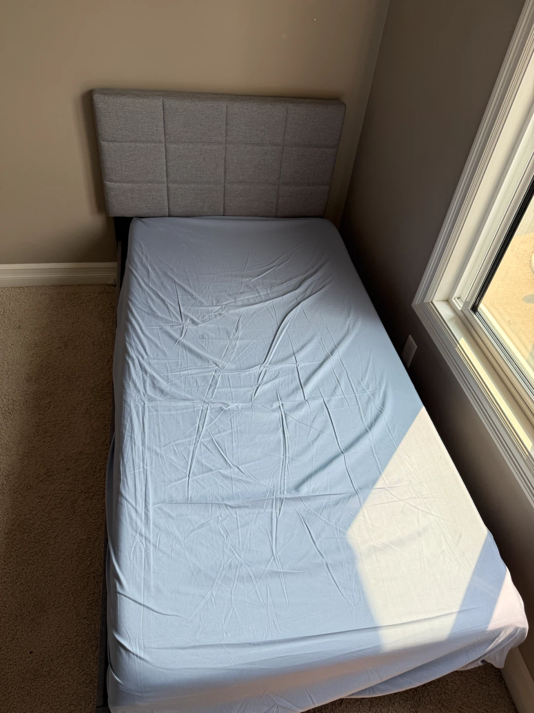Grey Upholstered Twin Bed Frame with Headboard - photo 3