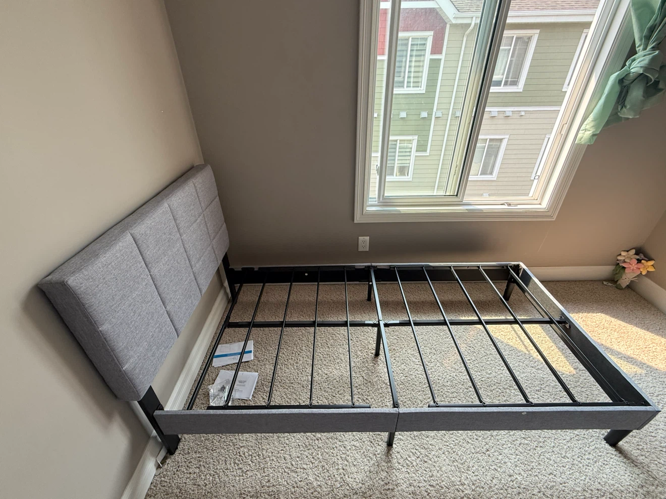 Grey Upholstered Twin Bed Frame with Headboard - photo 4
