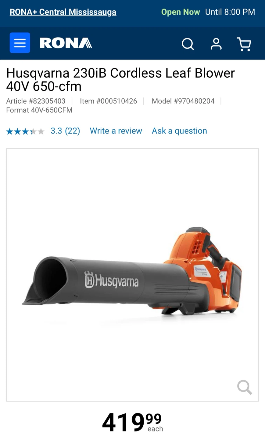 Husqvarna 230iB Leaf Blower - Battery Series