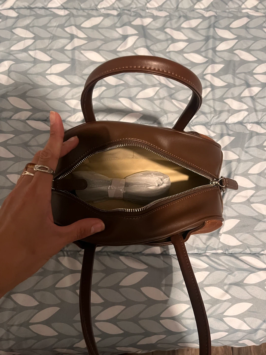 Brown Faux Leather and Suede Satchel Handbag - photo 4
