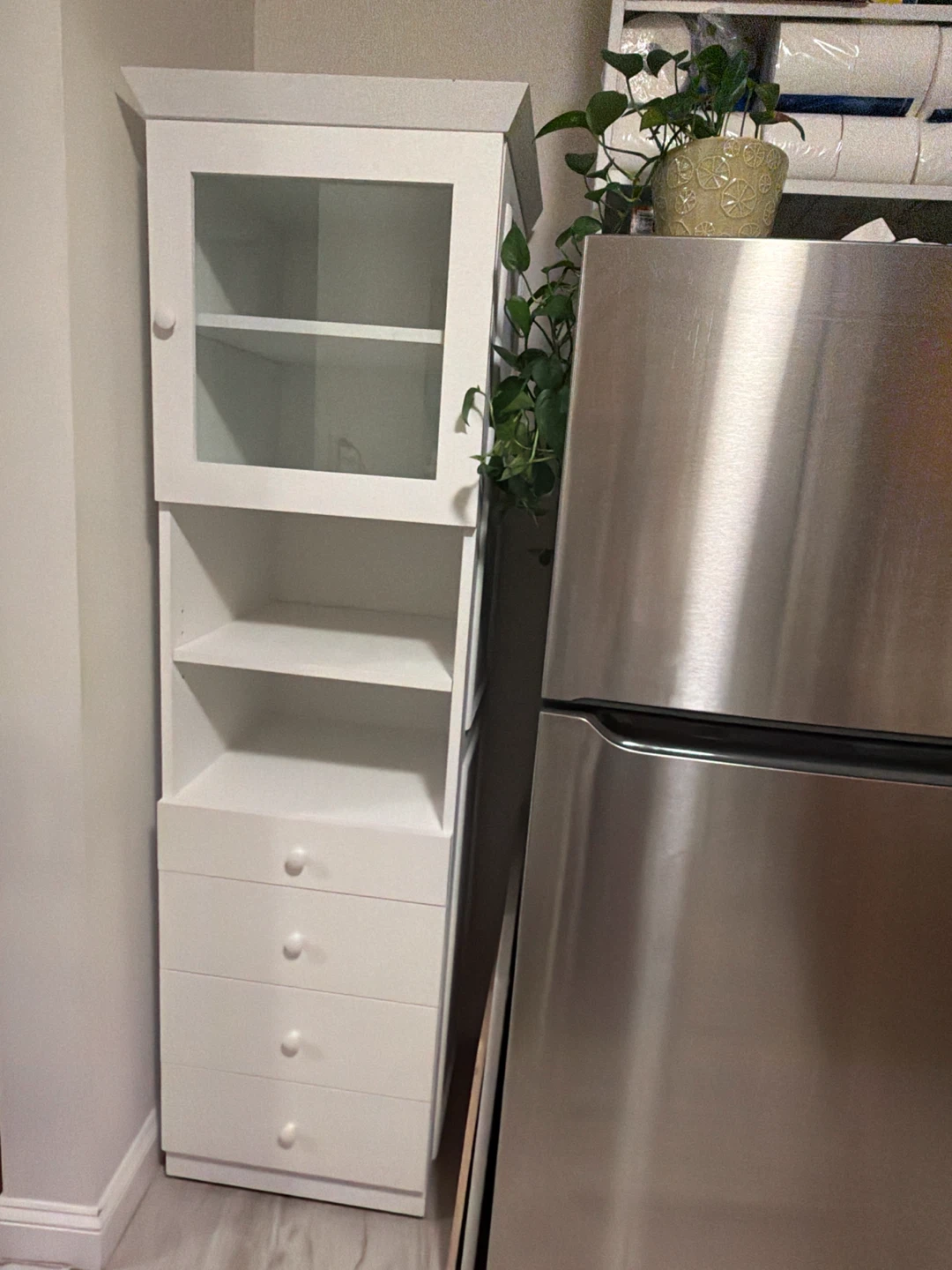 Kitchen Storage Cabinet with Glass Door and Drawers