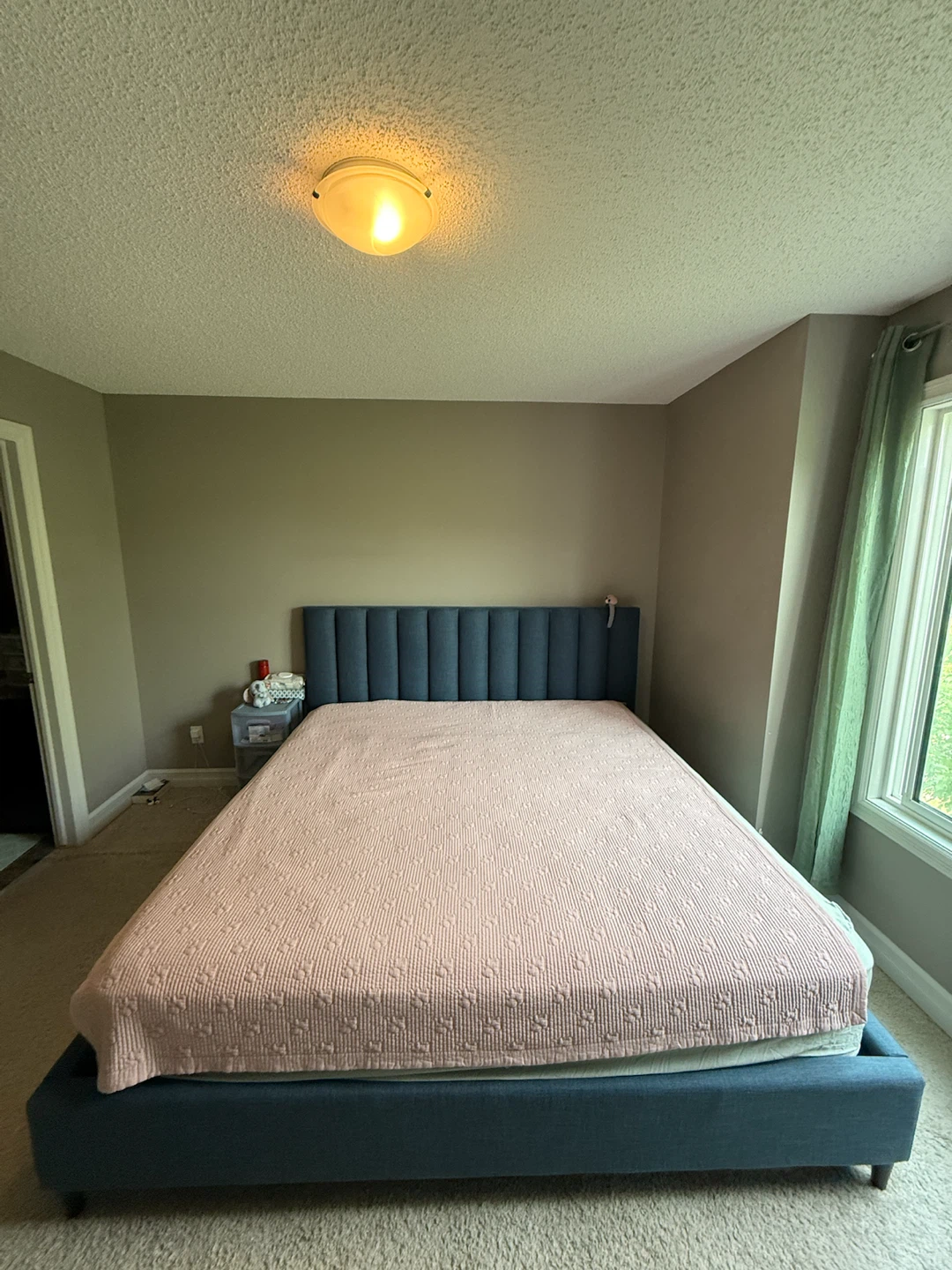 Blue Upholstered Bed Frame with Headboard