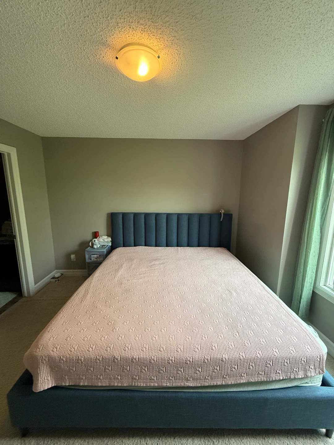 Blue Upholstered Bed Frame with Headboard - photo 2