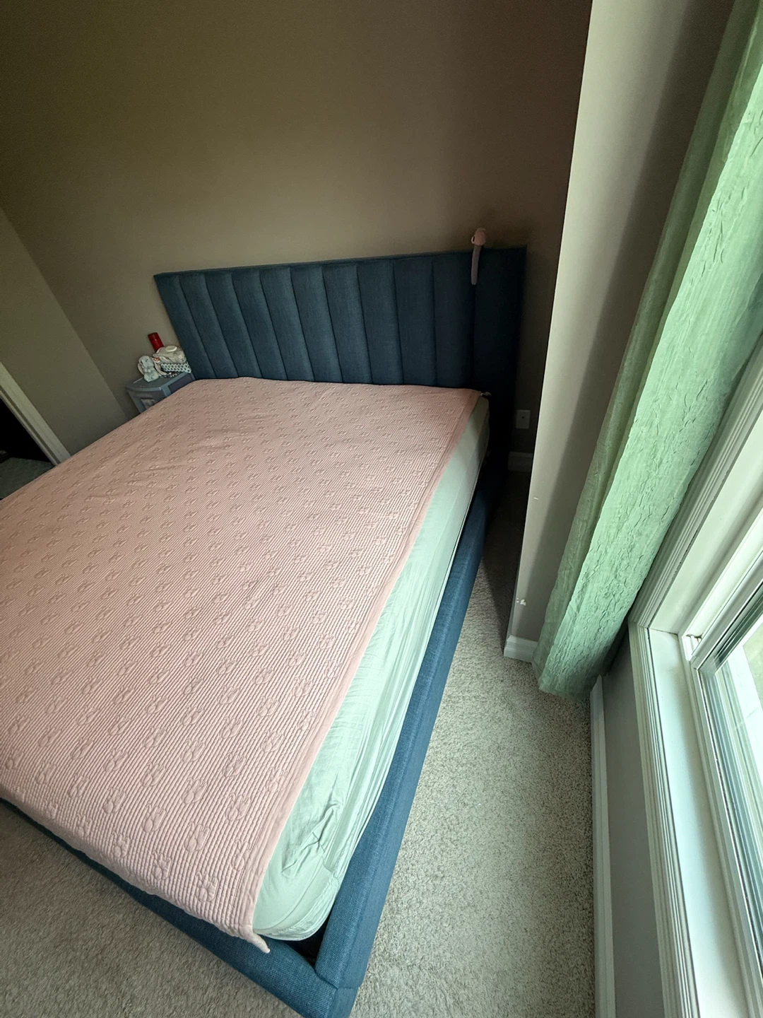 Blue Upholstered Bed Frame with Headboard - photo 4