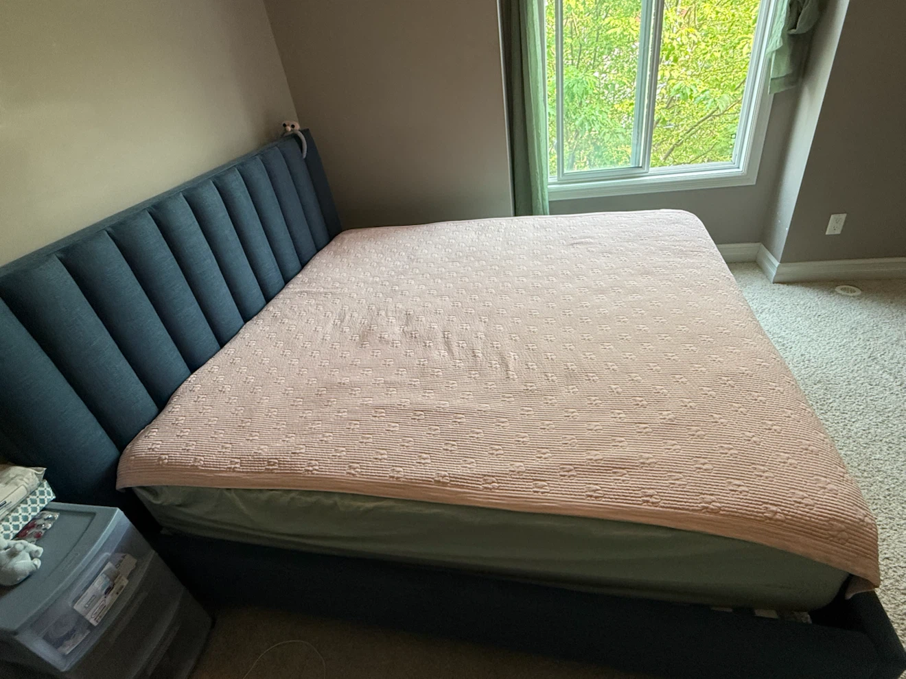 Blue Upholstered Bed Frame with Headboard - photo 5