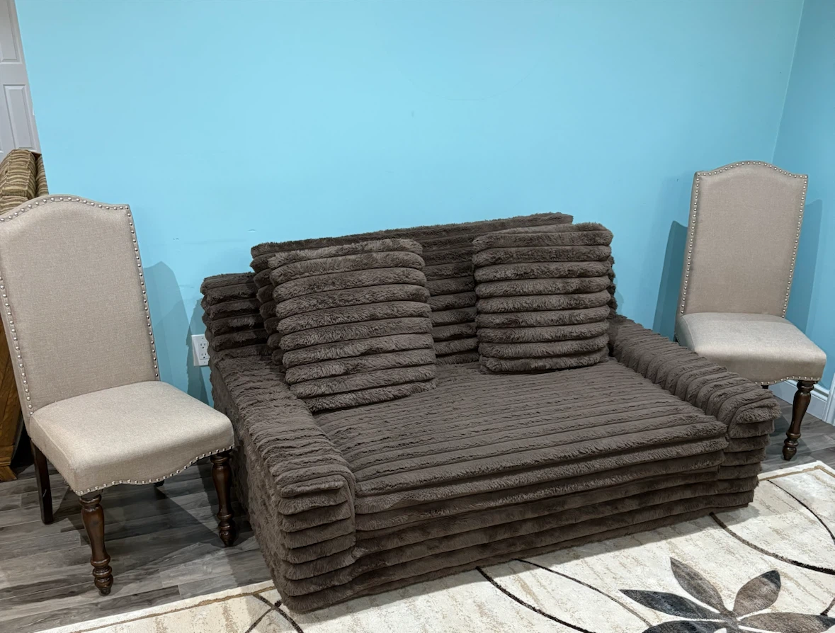 Brown Faux Fur Sofa with 2 chairs