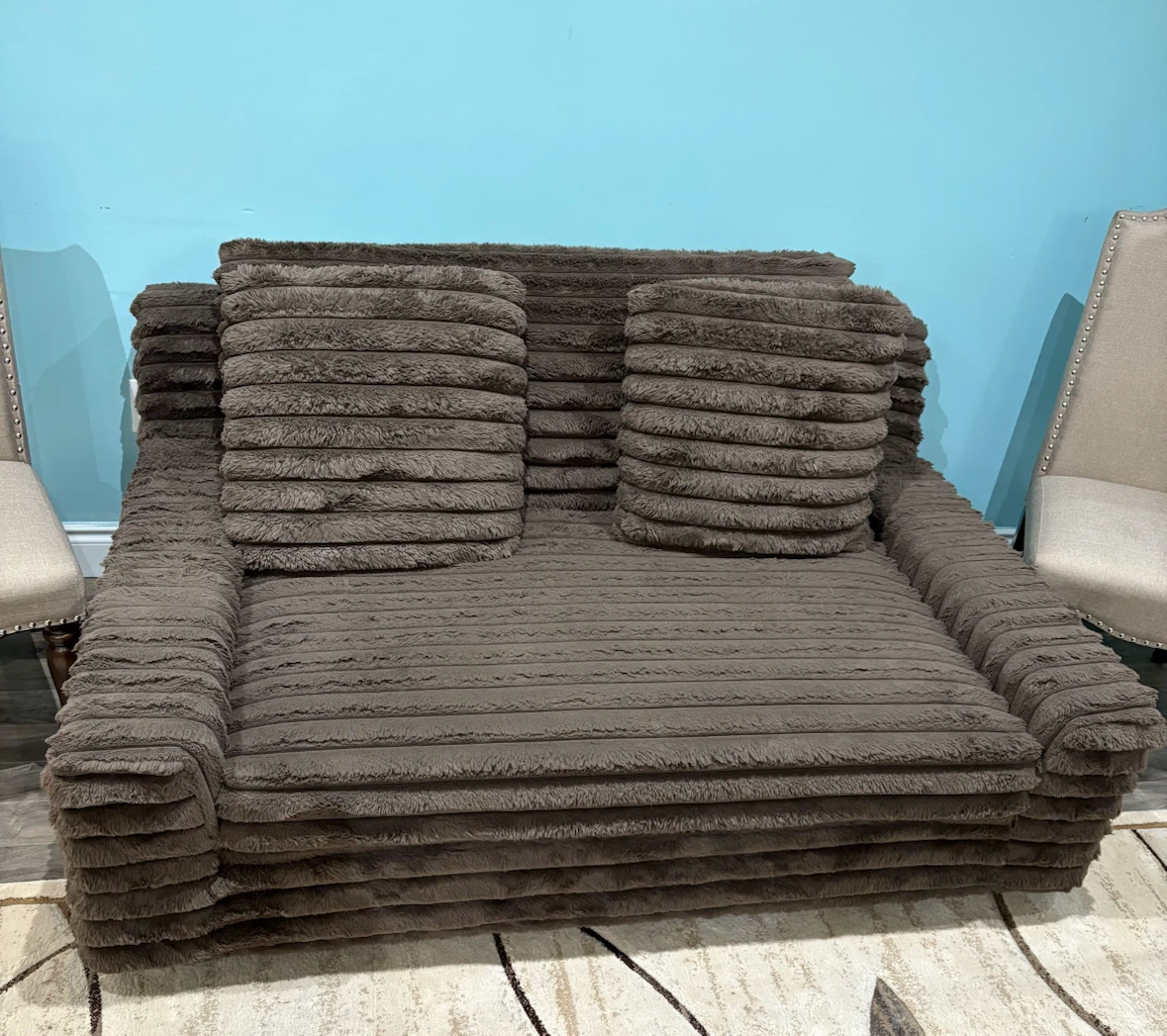 Brown Faux Fur Sofa with 2 chairs - photo 2