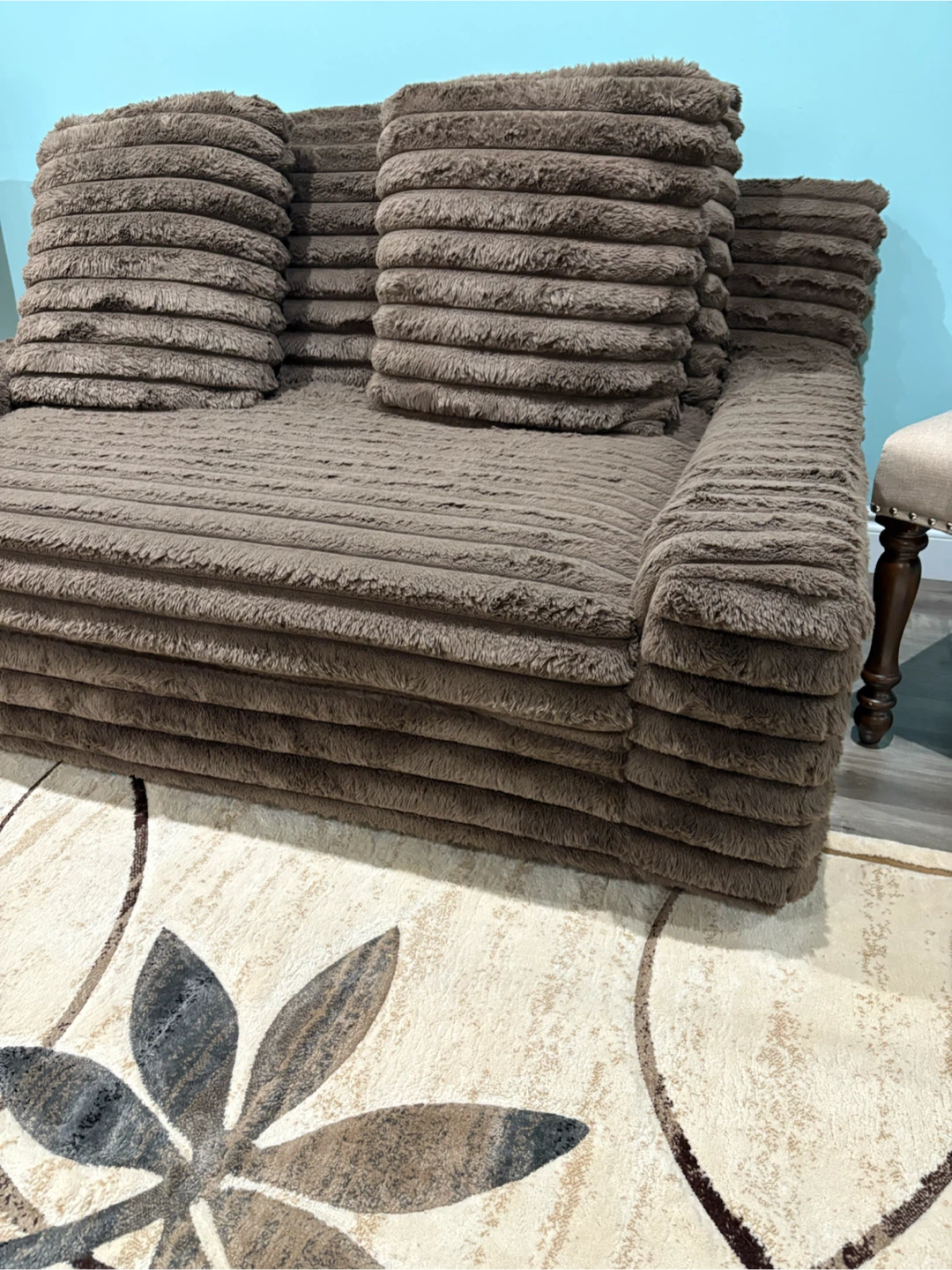Brown Faux Fur Sofa with 2 chairs - photo 4