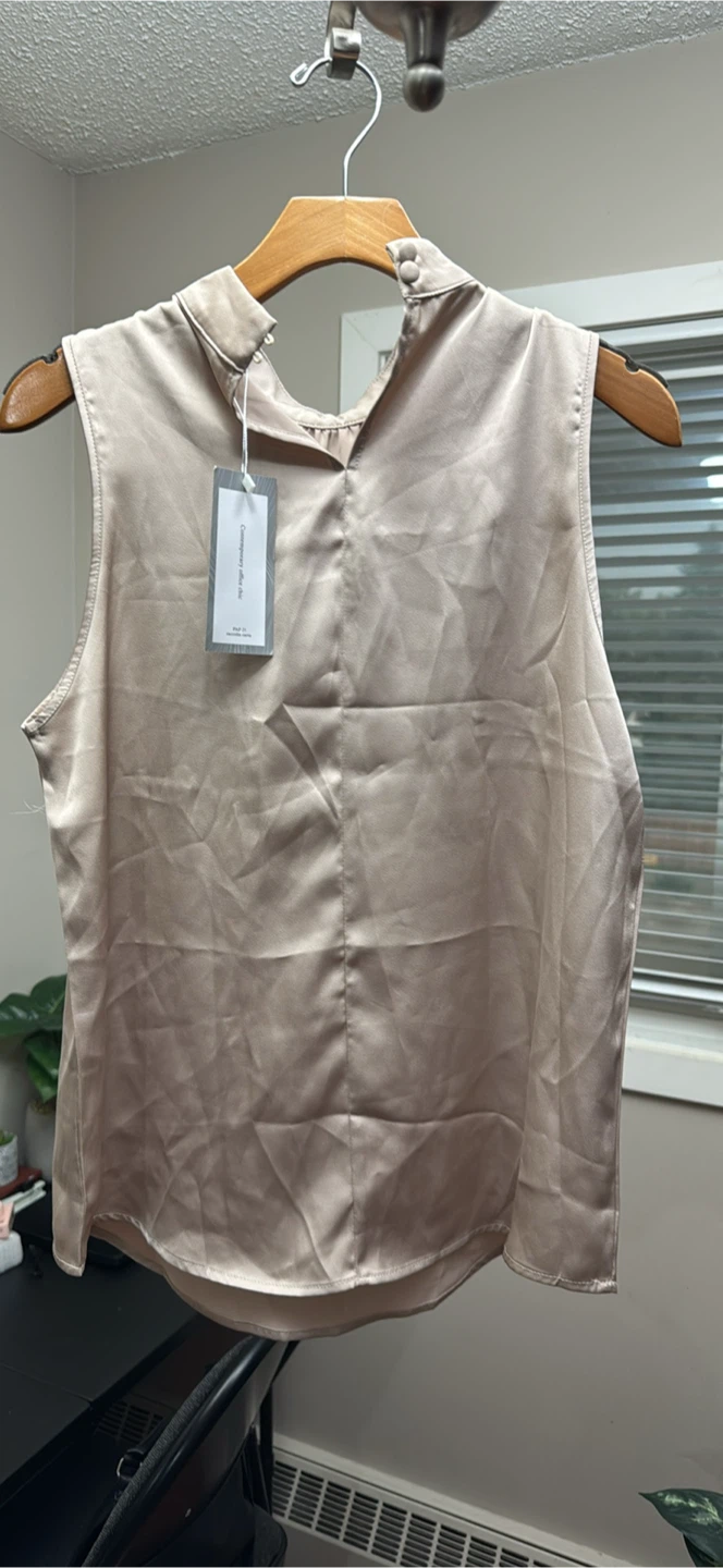 Champagne Satin Sleeveless Blouse - photo 2