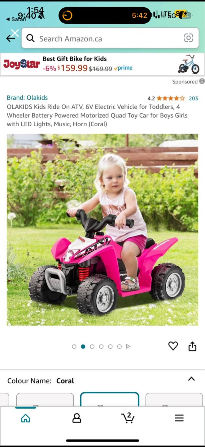 OLAKIDS Kids Ride On ATV - 6V Electric Quad Toy Car (Coral)