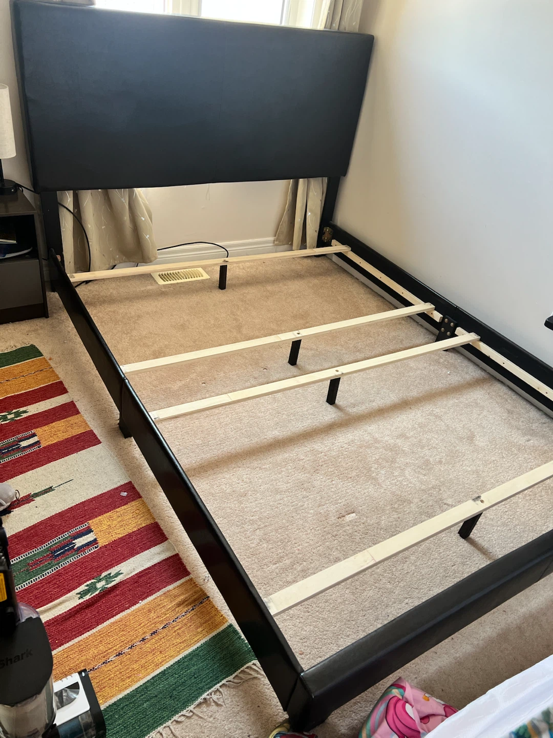 Black upholstered headboard bed frame - photo 2
