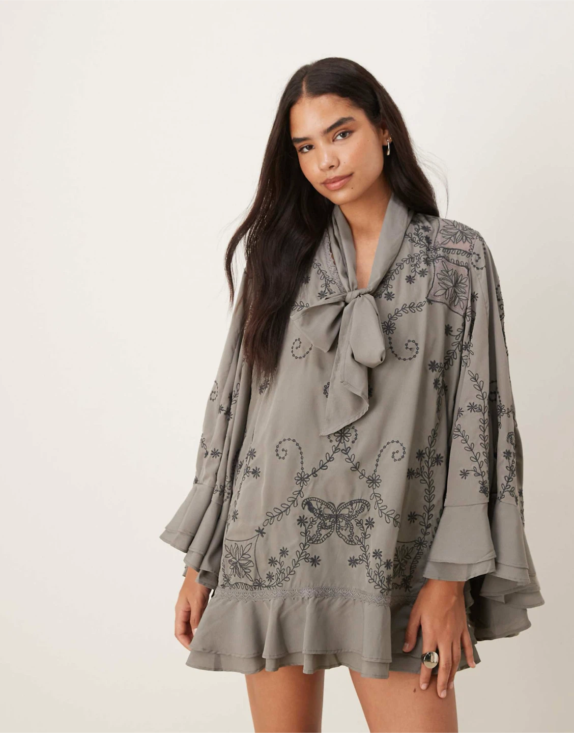 Free people Bali September sun mini dress in charcoal grey