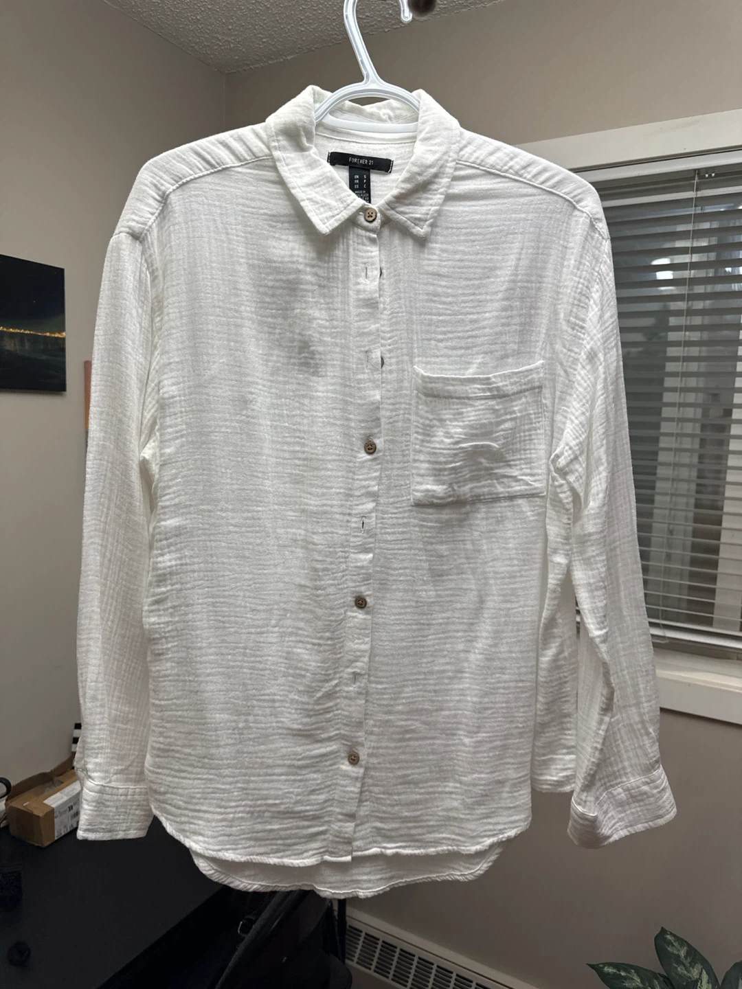 Forever 21 White Textured Button-Up Shirt