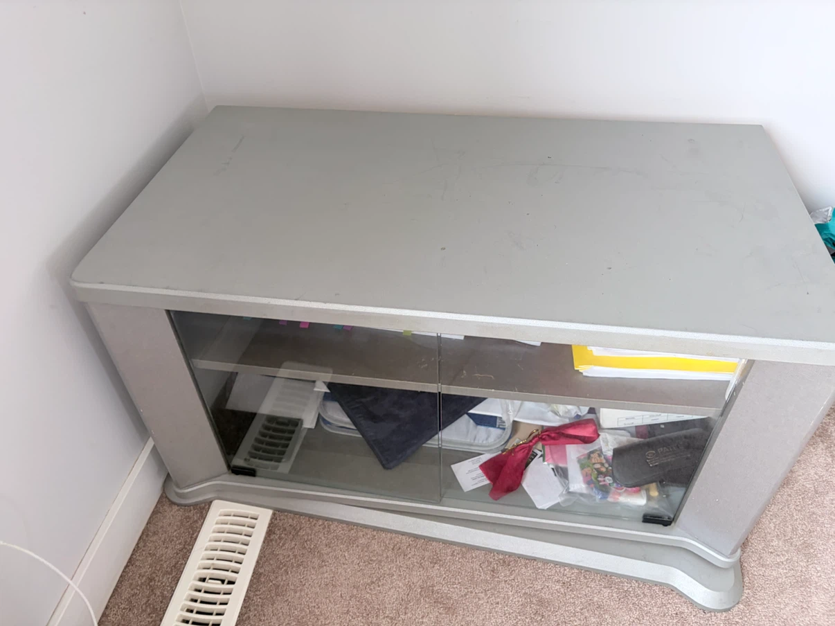 Grey TV Stand with Glass Doors - photo 2