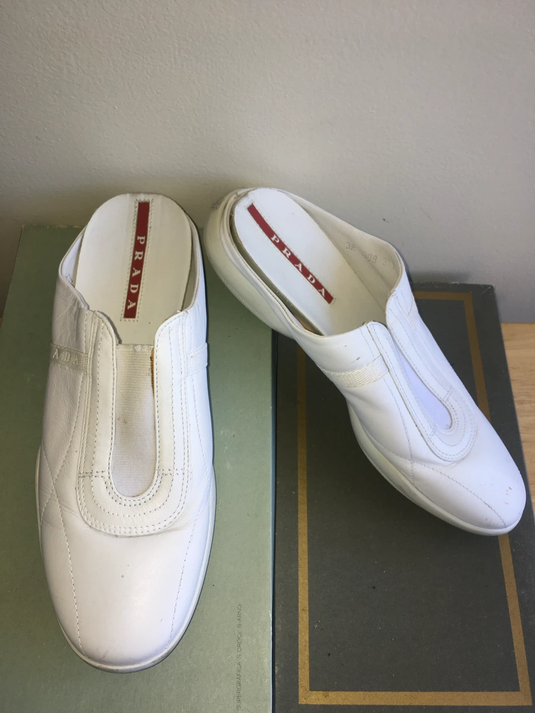 Prada White Leather Mule Slides Women's Shoes