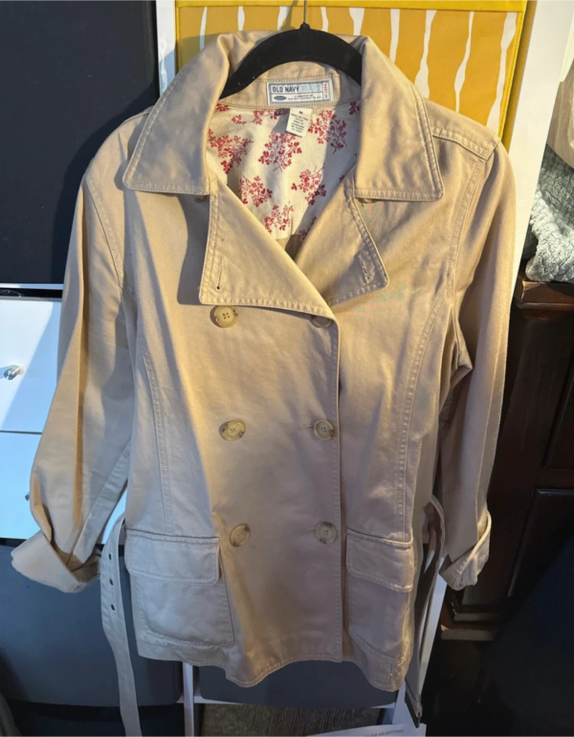 Old Navy Tan Double-Breasted Belted Trench Coat