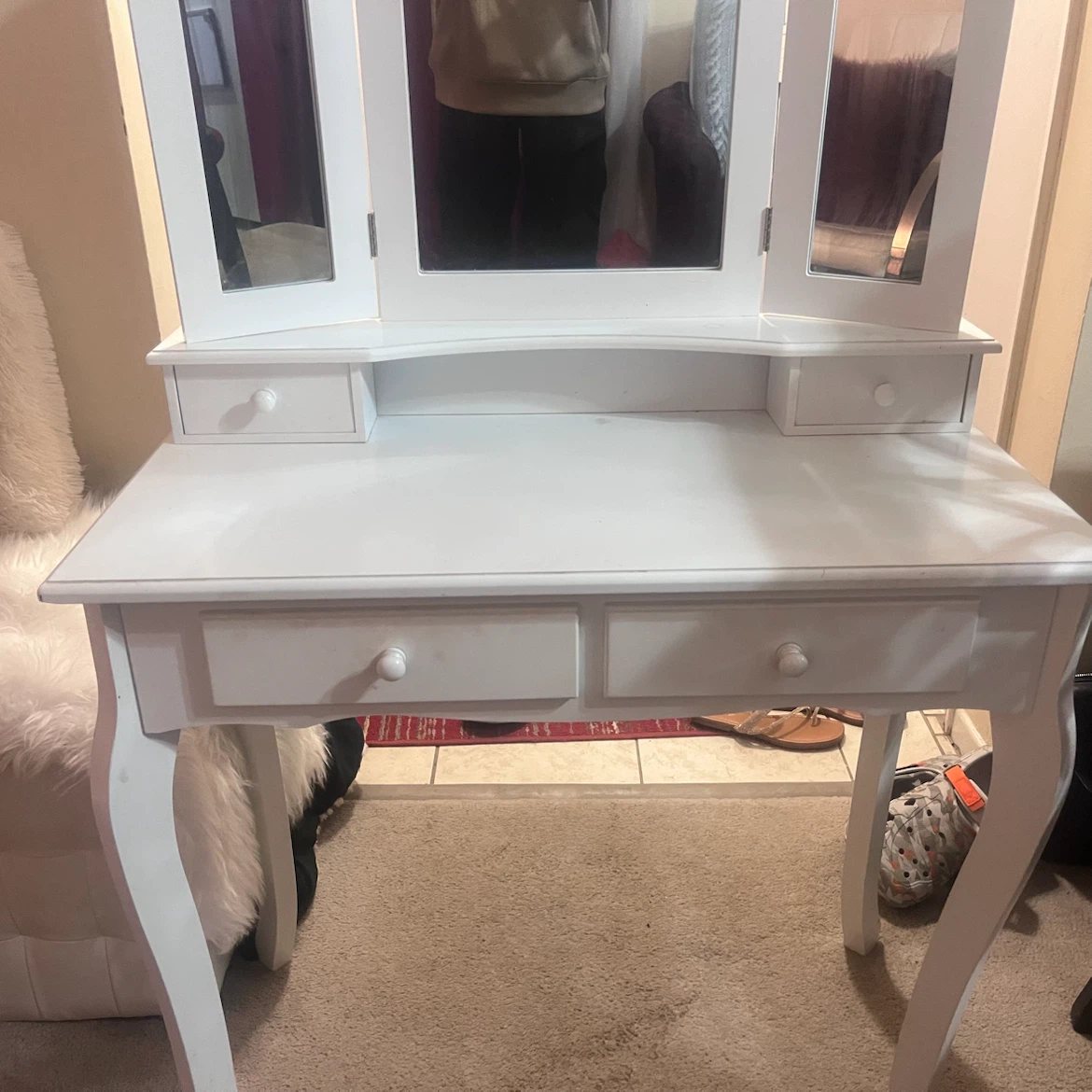 White Tri-Fold Vanity Makeup Desk with Drawers - photo 5