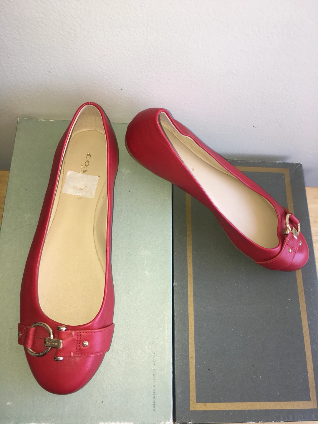 Coach Red Leather Ballet Flats