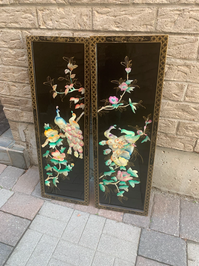 Vintage Peacock Wall Panels - Set of 2
