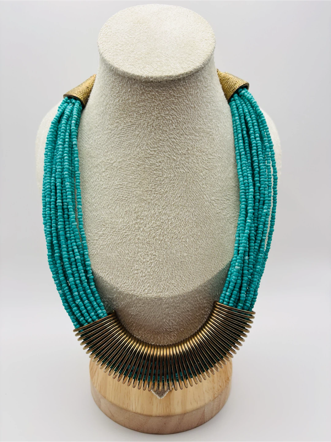 Turquoise Beaded Necklace with Gold-Tone Accents