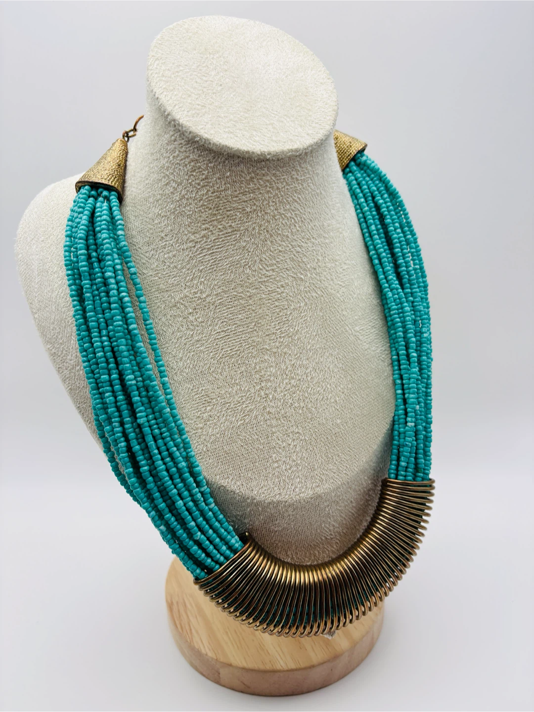 Turquoise Beaded Necklace with Gold-Tone Accents - photo 2