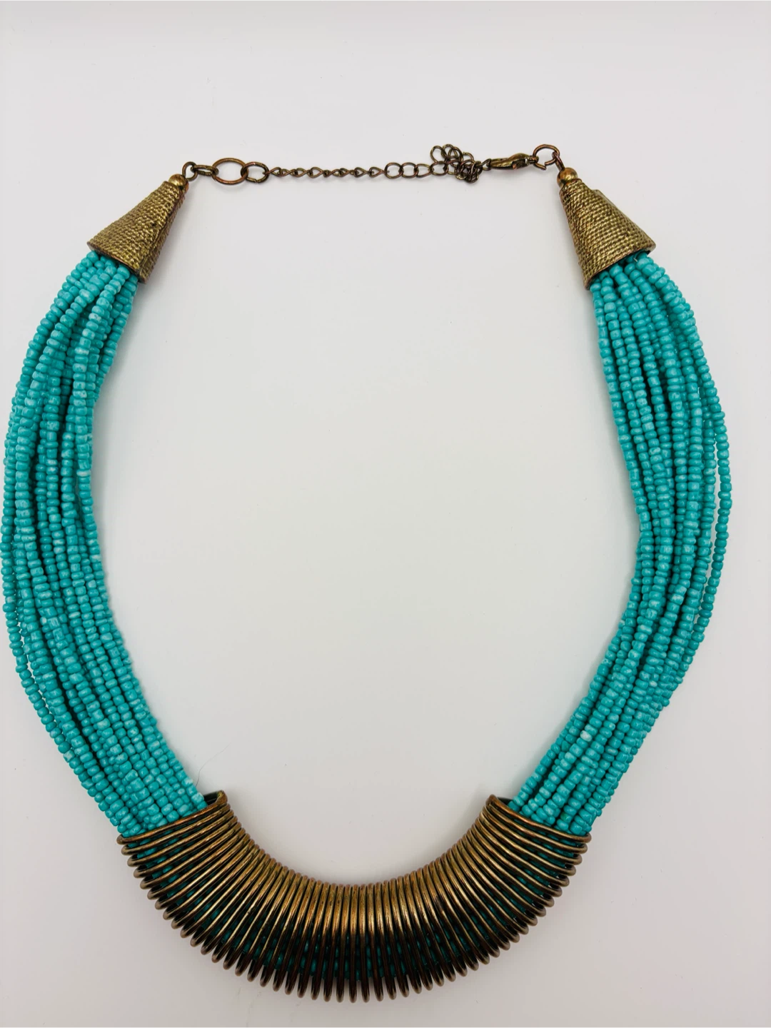 Turquoise Beaded Necklace with Gold-Tone Accents - photo 4