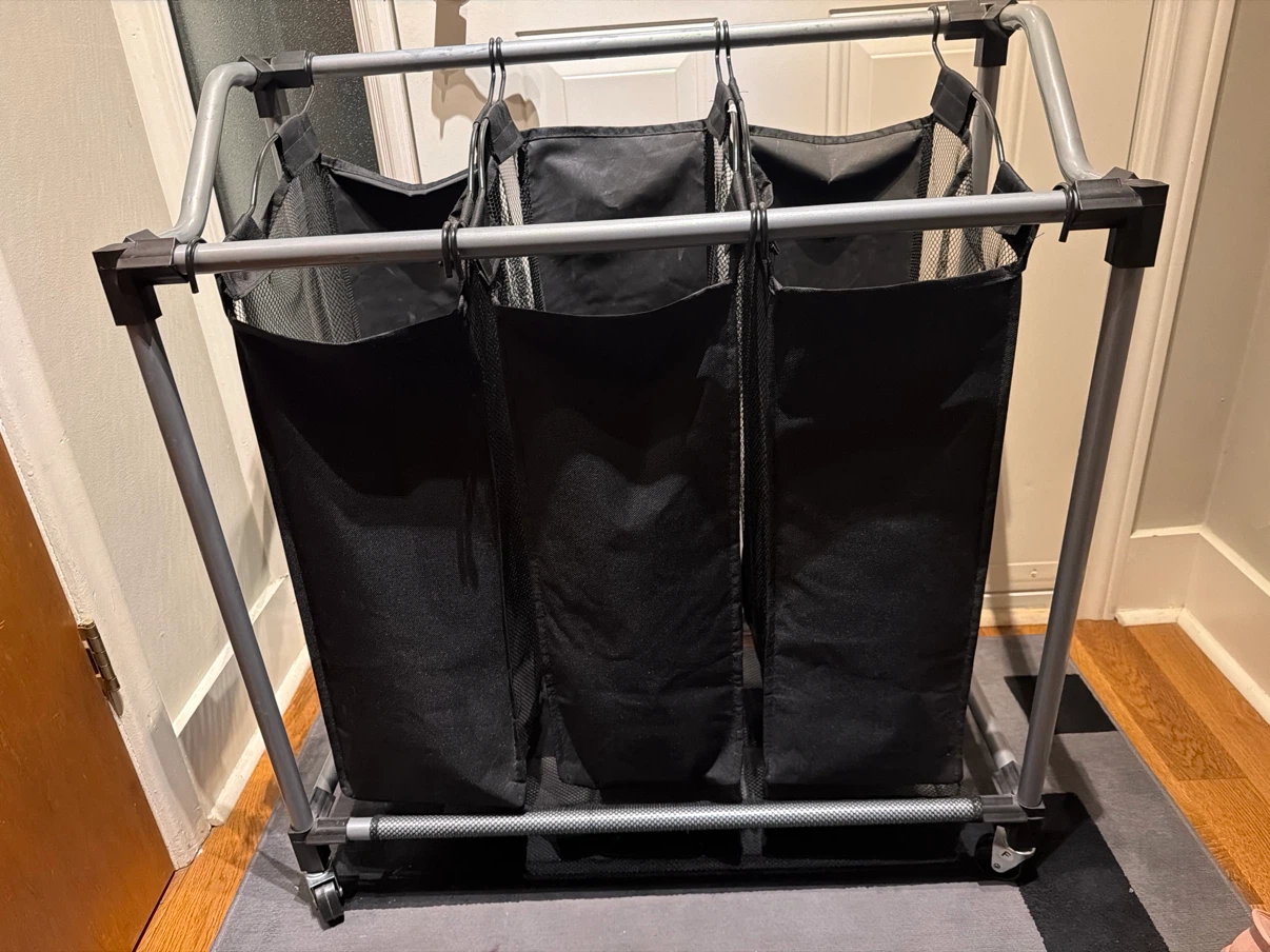 Black Triple Laundry Sorter with Wheels