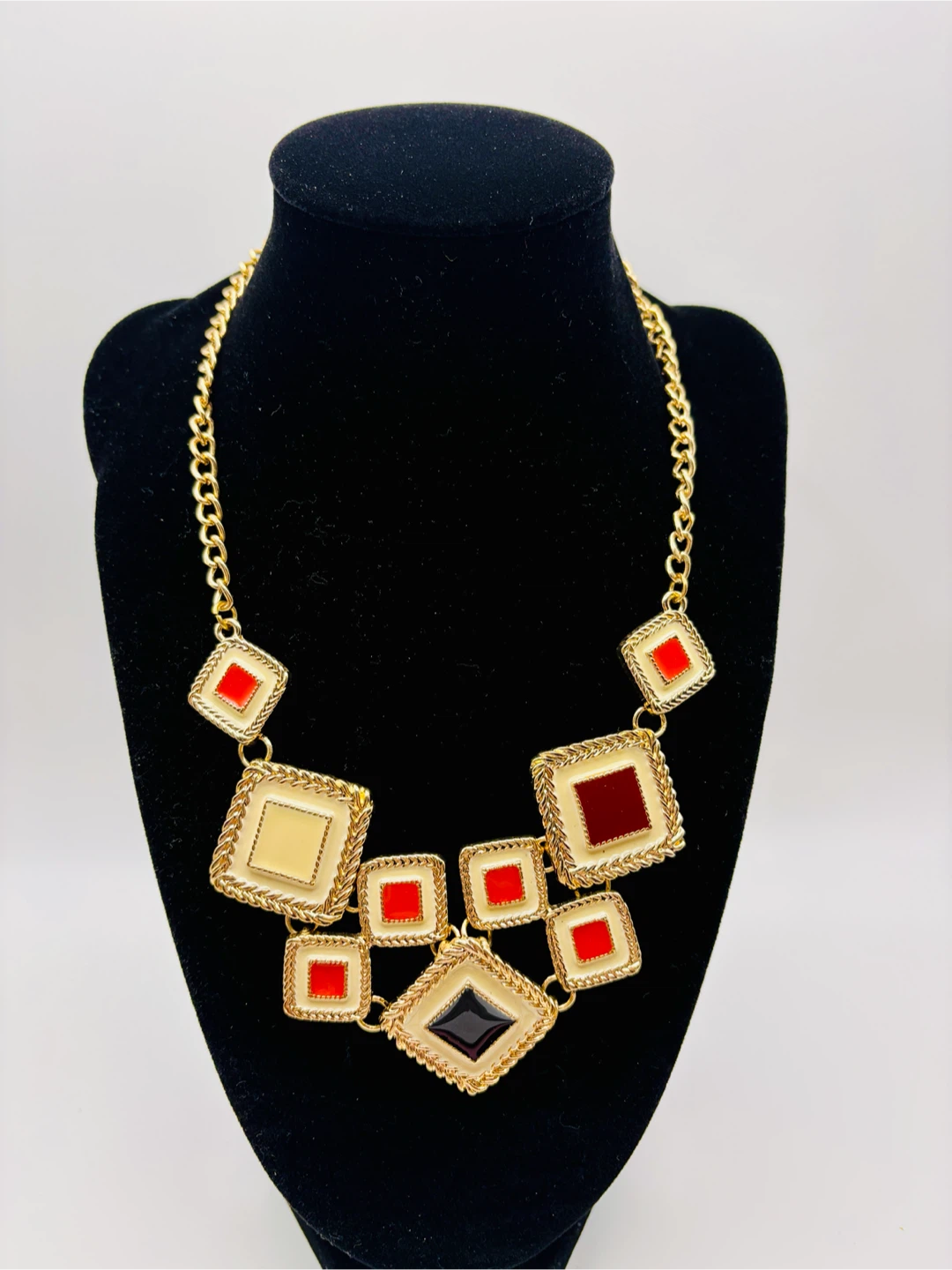 Gold Tone Diamond Pendant Statement Necklace