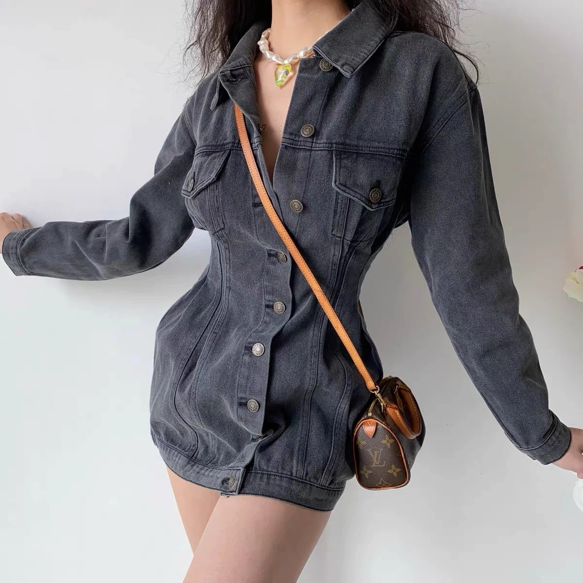 Brand New Dark Wash Denim Button-Up Jacket Dress